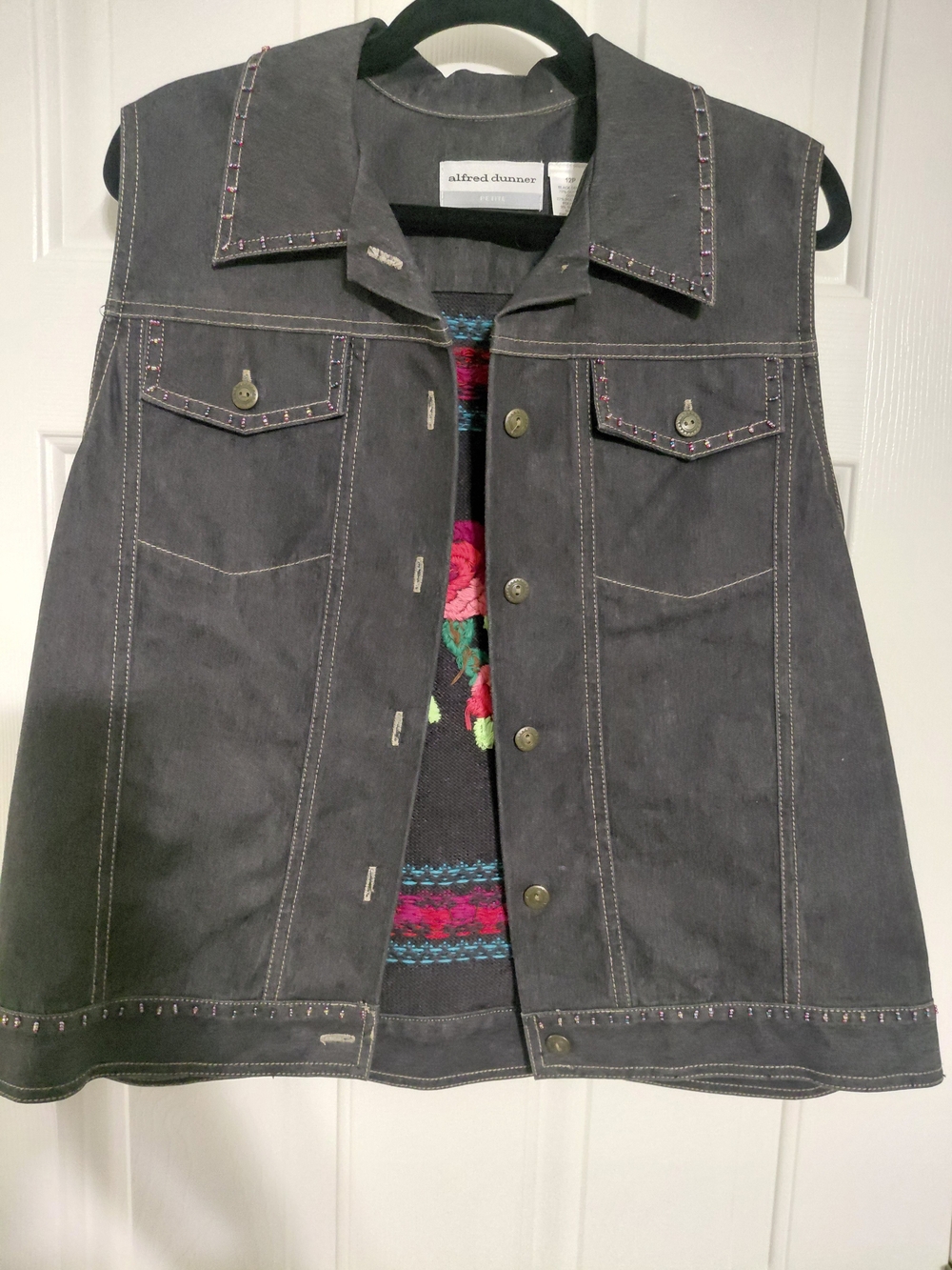 alfred dunner Black Embellished Denim Vest